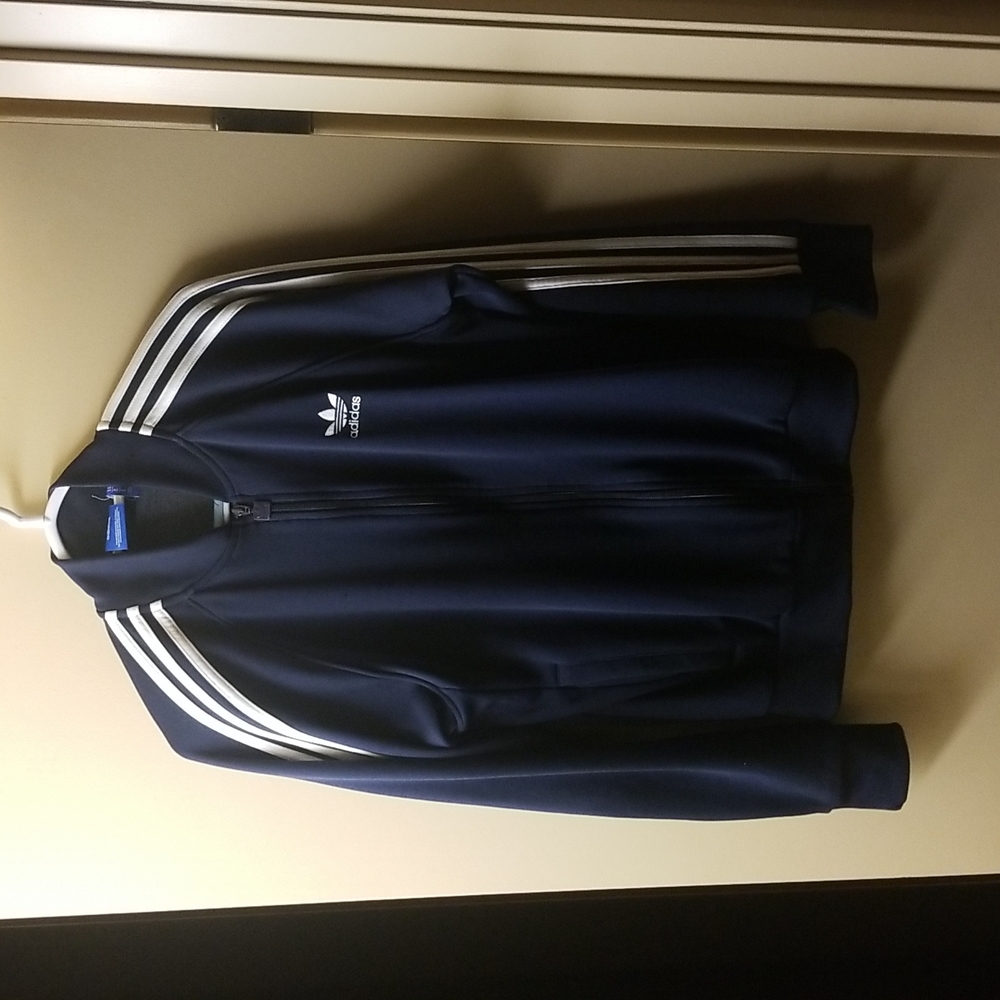 Adidas jacket Medium size blue with white stripes